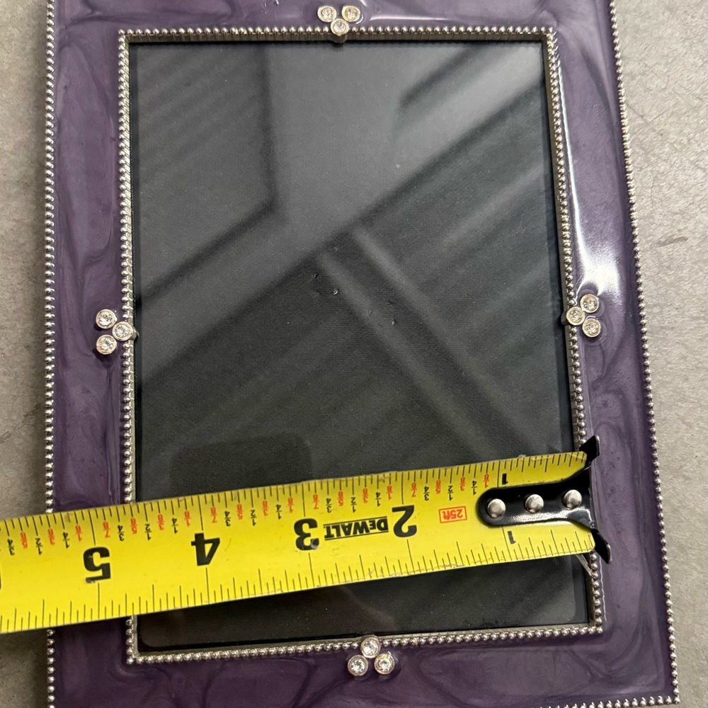 Silverplated Metal Purple Enamel  Rhinestone Trimmed Photo Frame 8-1/2 x 6-1/2” - Picture 8 of 8